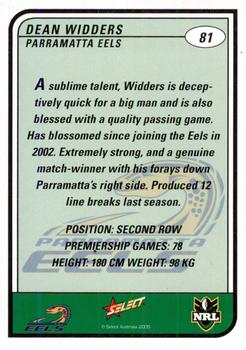 2005 Select Tradition #81 Dean Widders Back